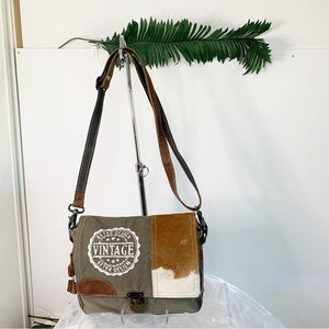 Myra Bags Vintage Stamp Canvas and Hairon Messenger Bag